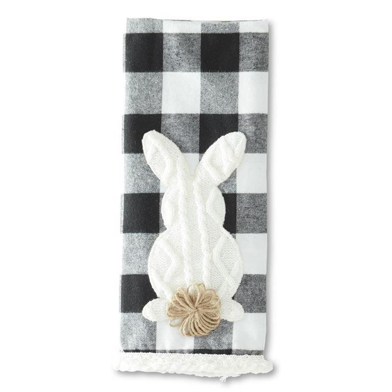 B&W Check Bunny w/Pom Pom Tail Towel  K&K   