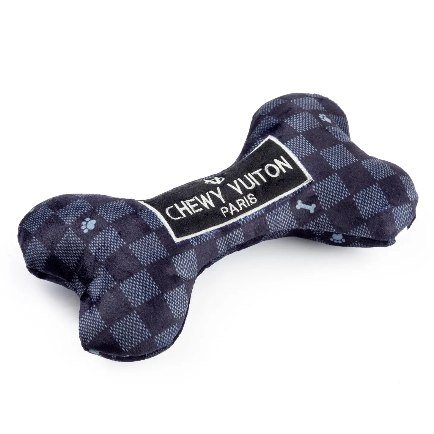 Black Checker Chewy Vuiton Bone Squeaker Dog Toy Dog Toys Haute Diggity Dog   