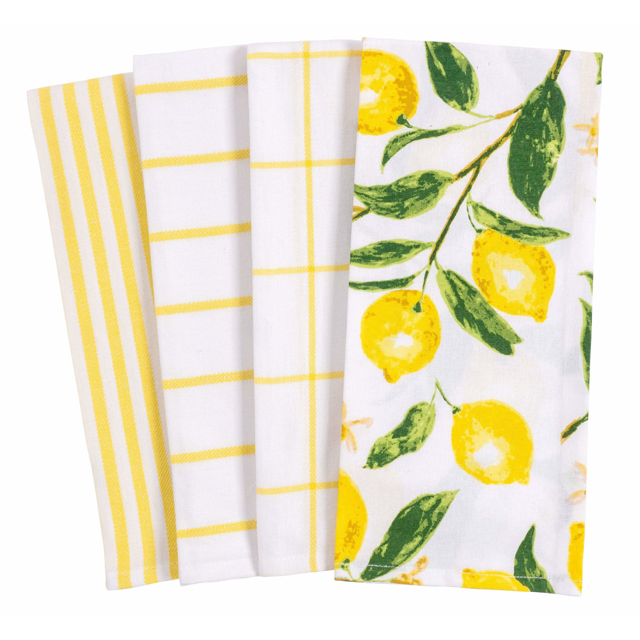 Lemon Print and Yarn dyed towels Set of 4 - 18" x 28"  KAF Home   