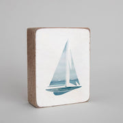 Seascape Sailboat Decorative Wooden Block  Rustic Marlin   