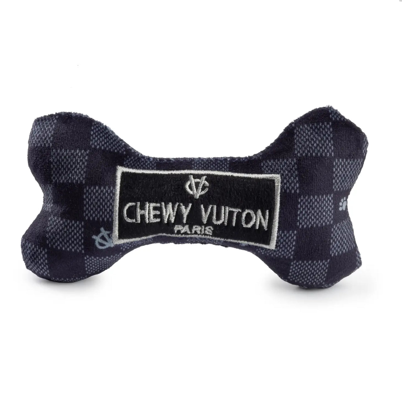 Black Checker Chewy Vuiton Bone Squeaker Dog Toy Dog Toys Haute Diggity Dog Large  