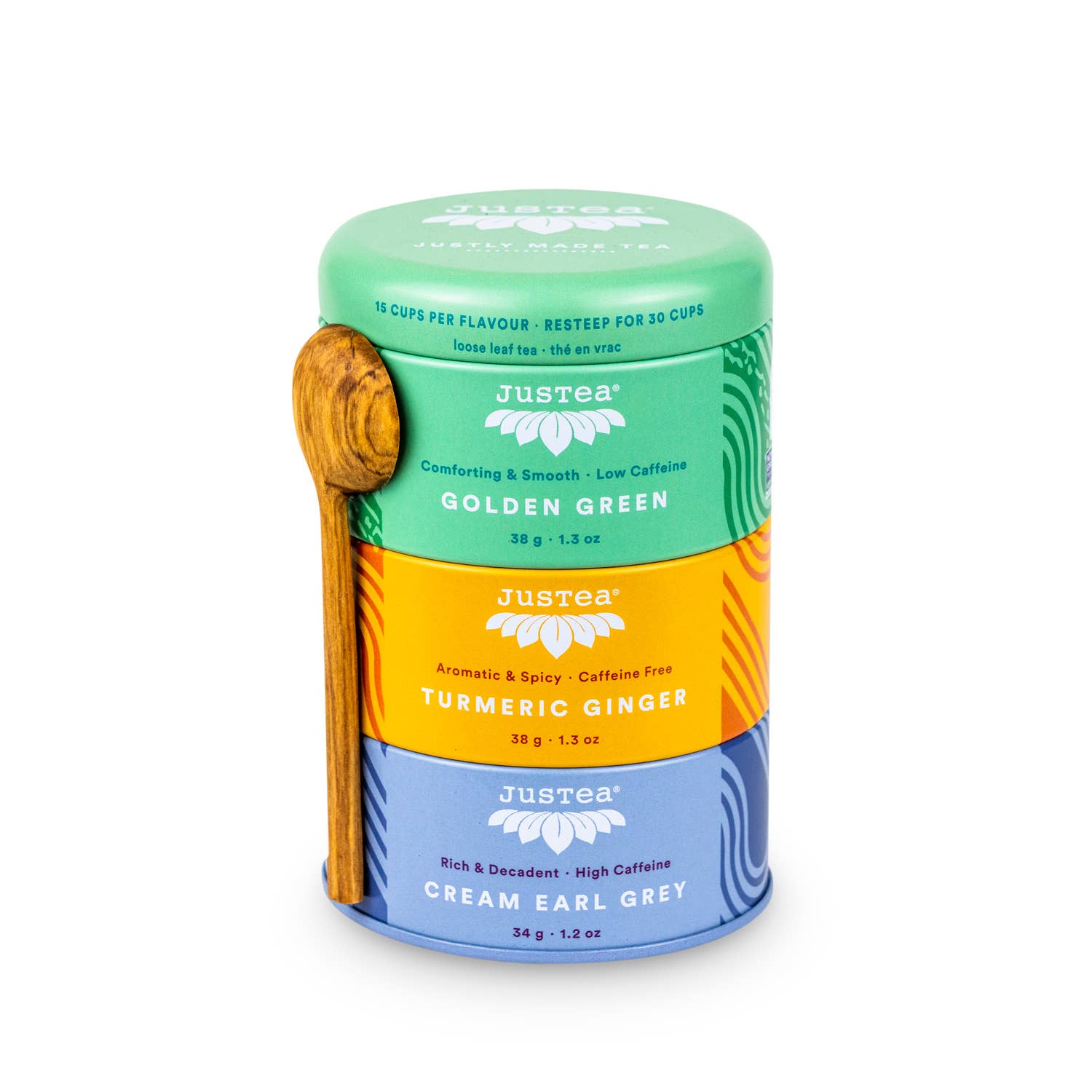 Assorted Trio Tin & Spoon - Organic Black, Green, Herbal Tea  JusTea   
