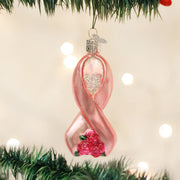 Pink Ribbon With Roses Ornament  Old World Christmas   