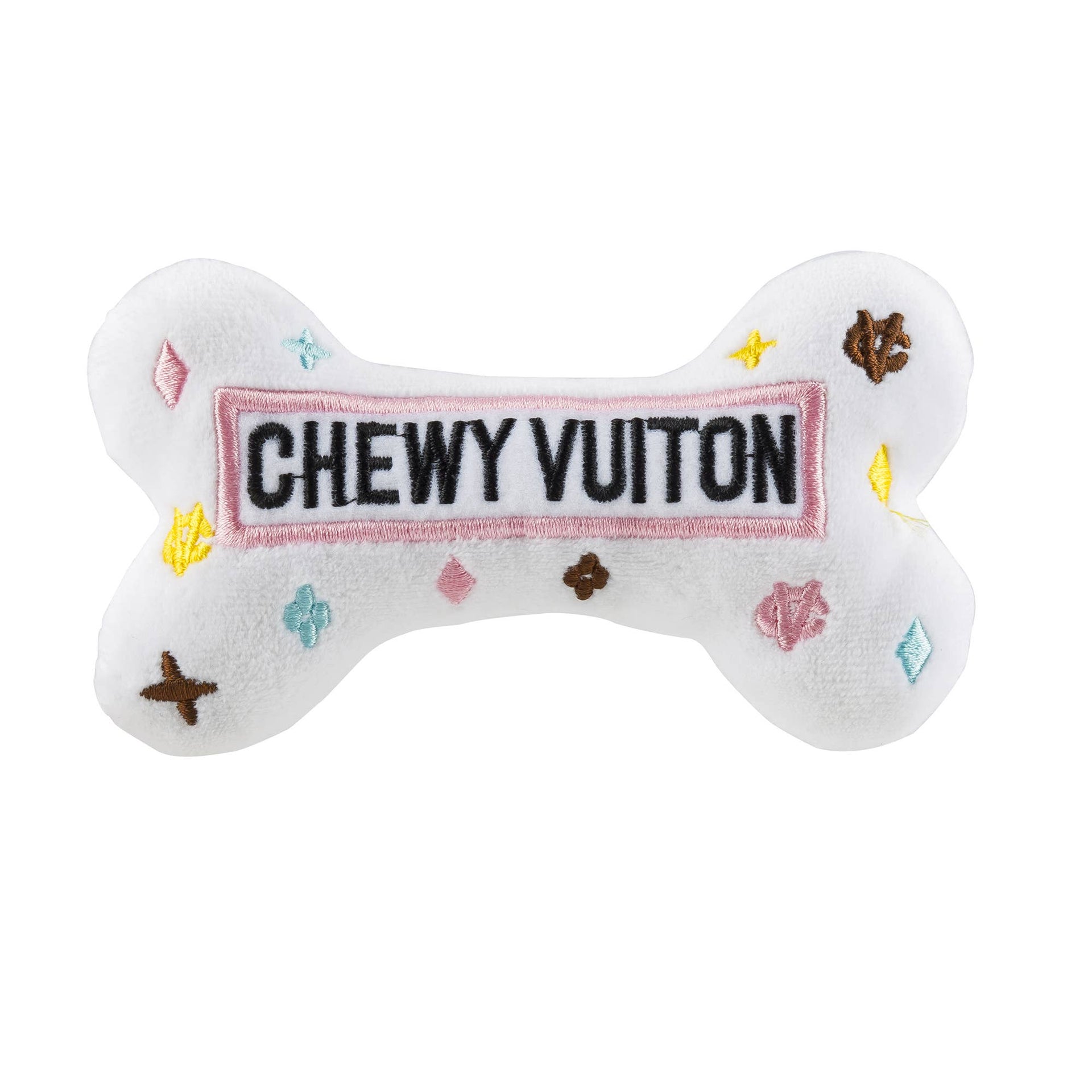 White Chewy Vuiton Bones Squeaker Dog Toy  Haute Diggity Dog Large  