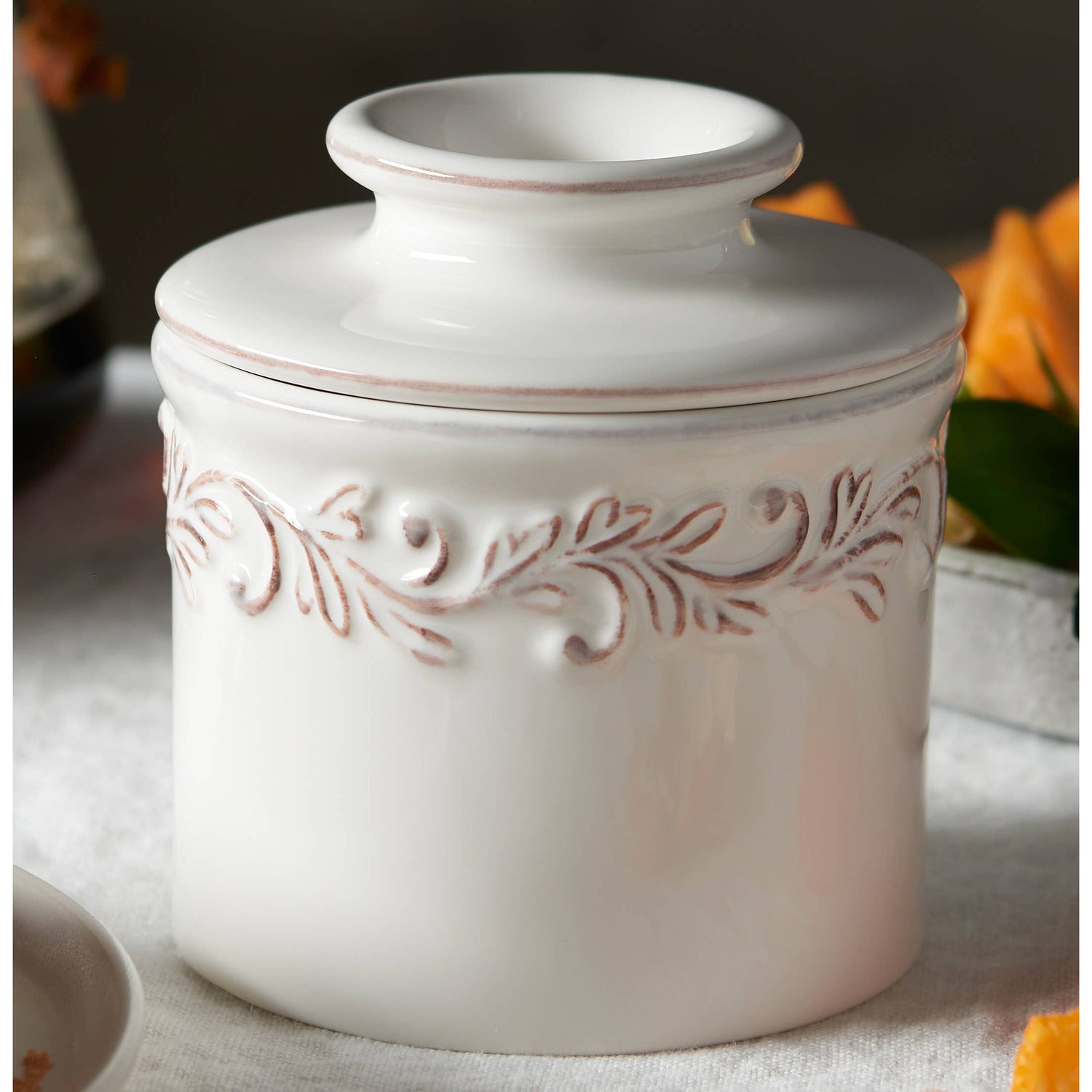 Antique Butter Bell Crock - White Linen