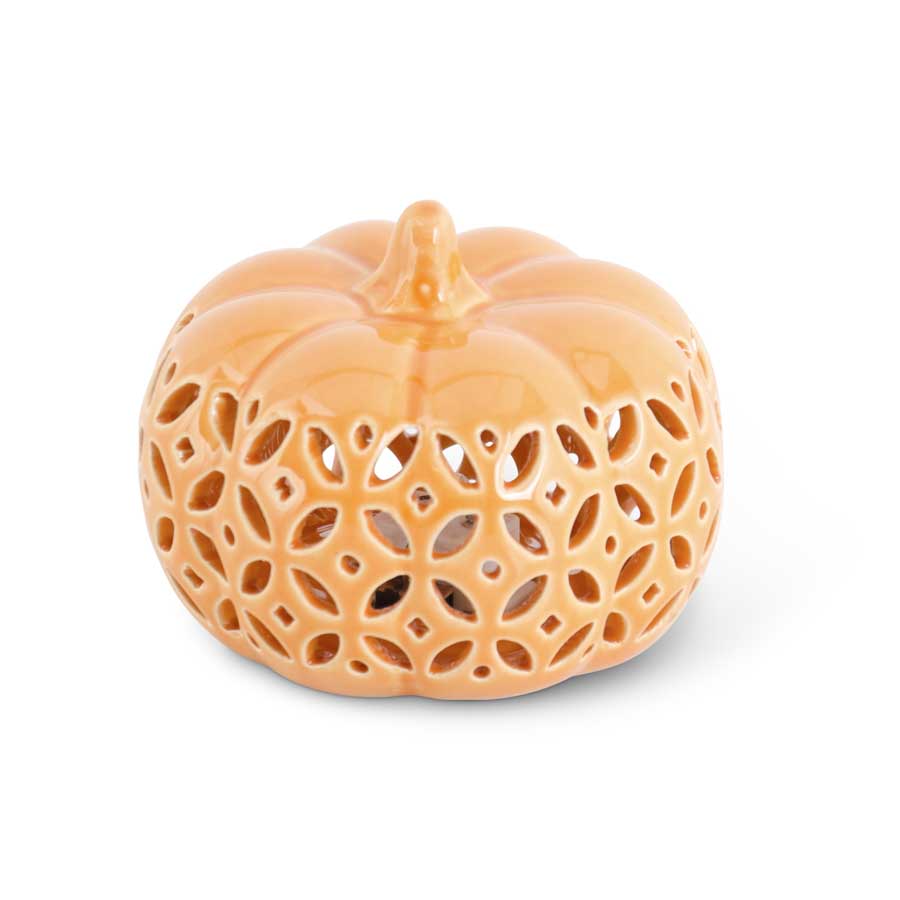 Orange Ceramic Cutout LED Pumpkin  K&K   