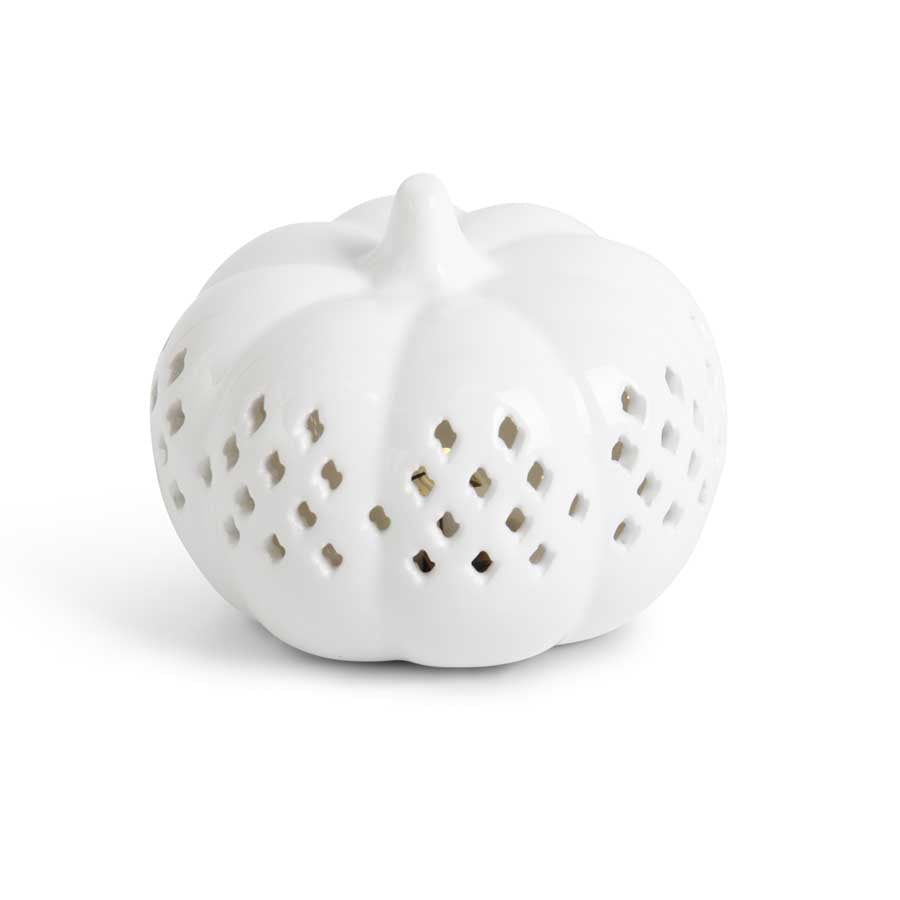 White Ceramic Cutout LED Pumpkin  K&K   