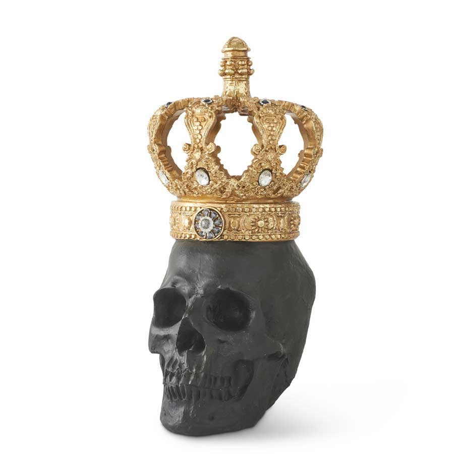 Black Resin Halloween Skull w/Gold Crown  K&K   