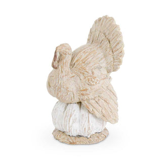 Cream Resin Turkey on White Pumpkin  K&K   