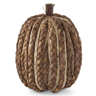 Brown Braided Corn Husk Pumpkin w/Twig Stem  K&K Large  