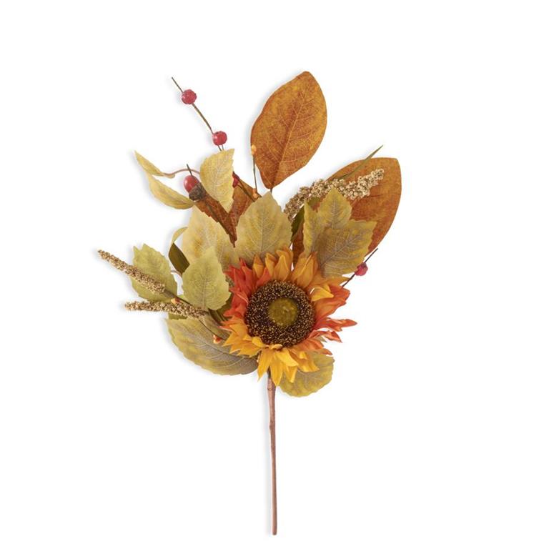 Orange Sunflower Pick w/Mini Pumpkins  K&K   