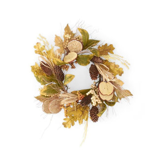Mixed Fall Leaves Candle Ring w/ Raffia  K&K   
