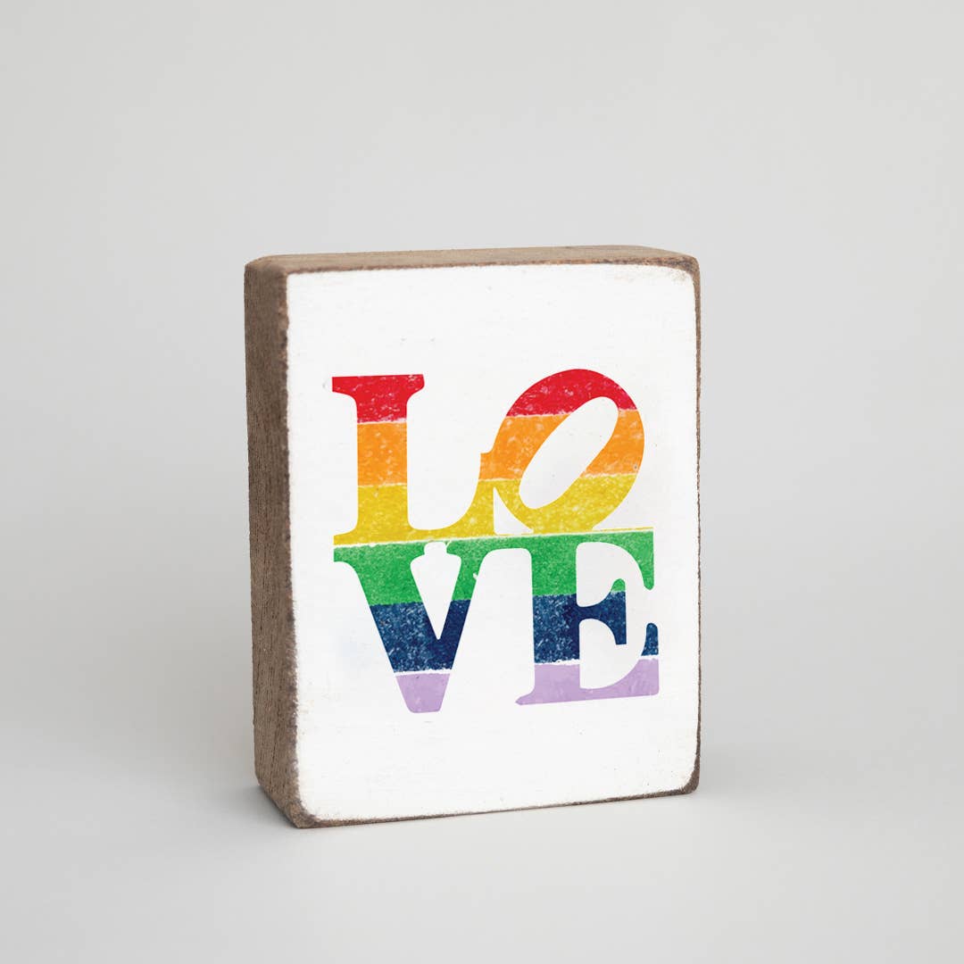 Rainbow Stacked Love Decorative Wooden Block  Rustic Marlin   