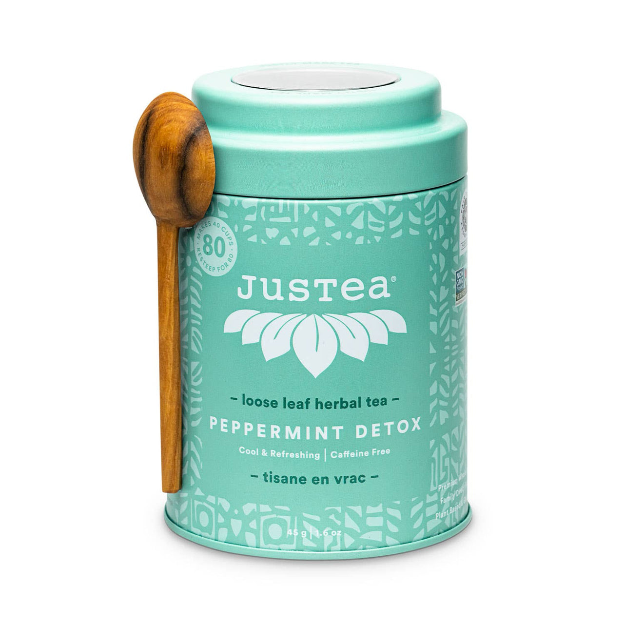 Peppermint Detox Tin & Spoon- Organic, Fair-Trade Herbal Tea  JusTea   