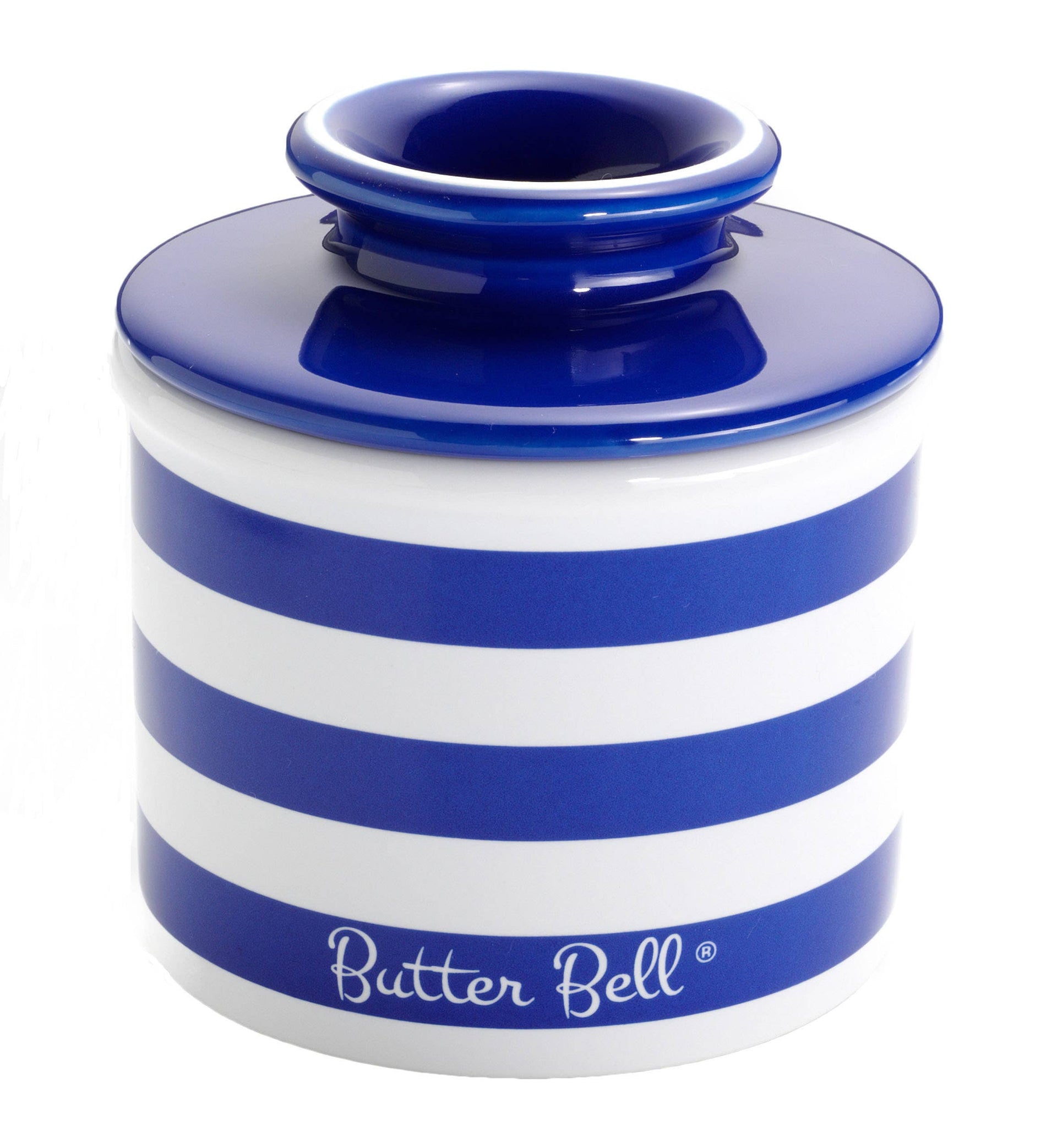 The Original Butter Bell Crock by L Tremain Cobalt Blue Striped