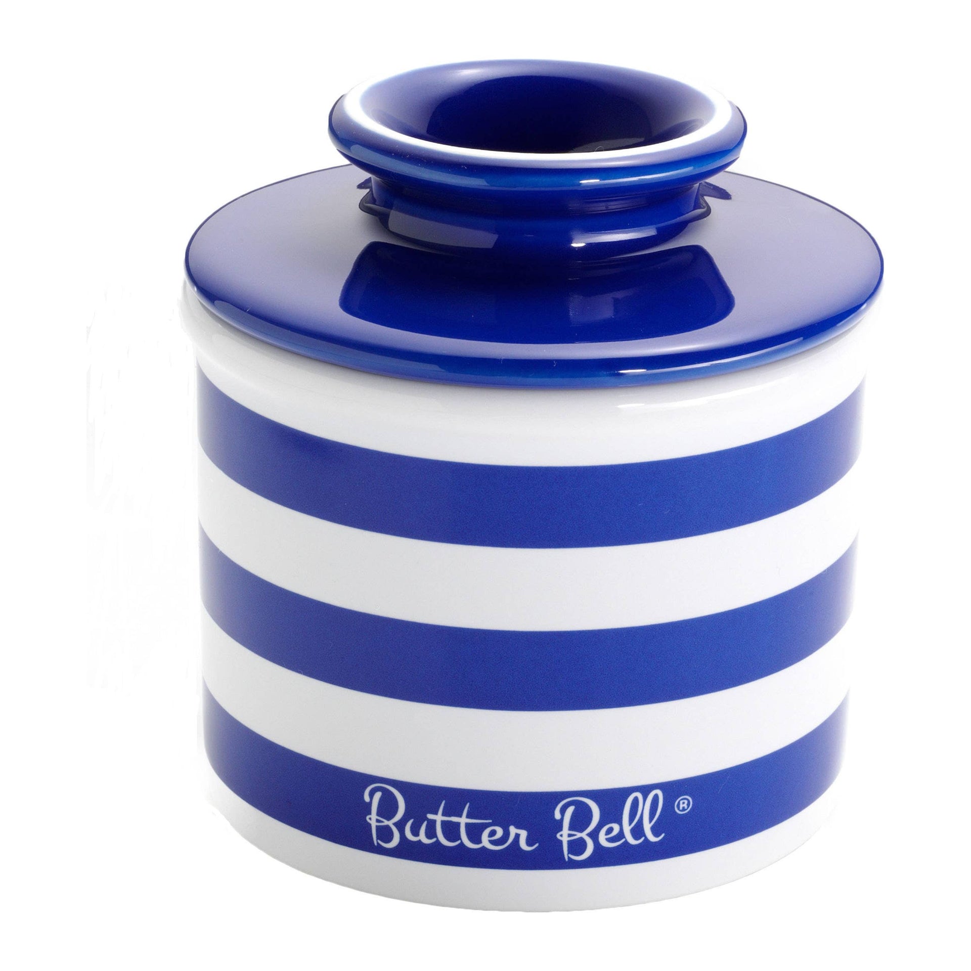 Nautical Blue Striped Butter Bell crock w/signature