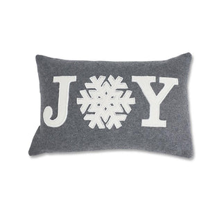 Gray Wool Rectangle Beaded Joy Snowflake Pillow  K&K   