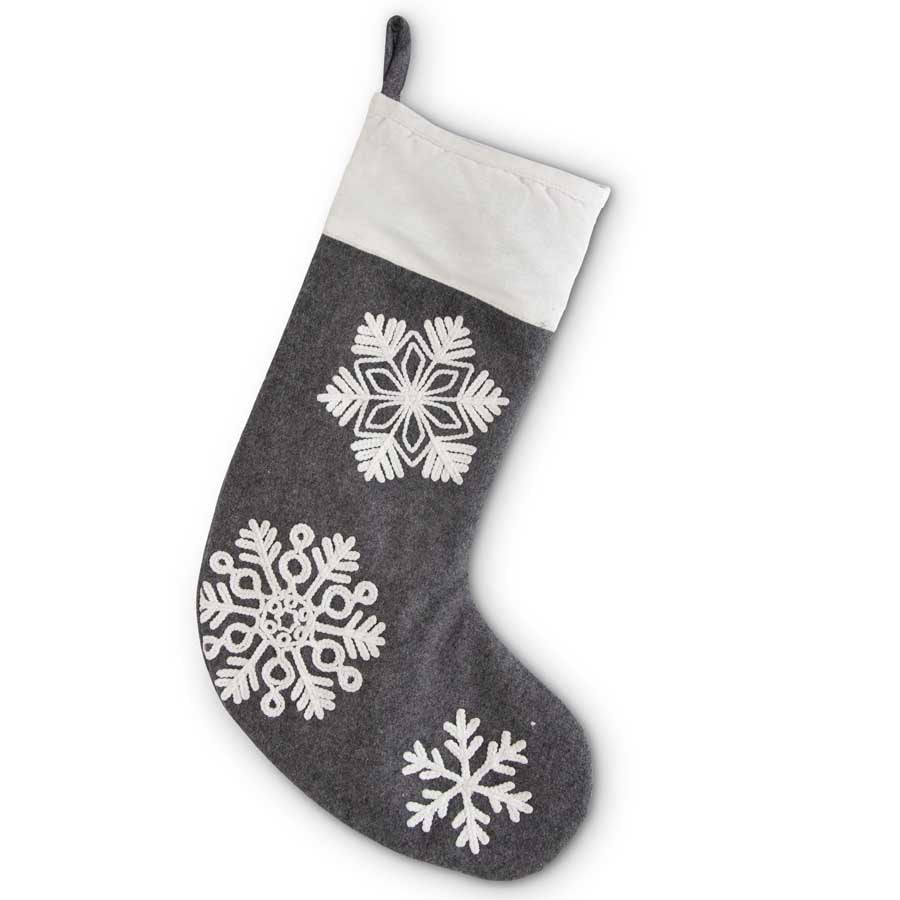 Gray Felt Stocking w/Embroidered Snowflakes  K&K   