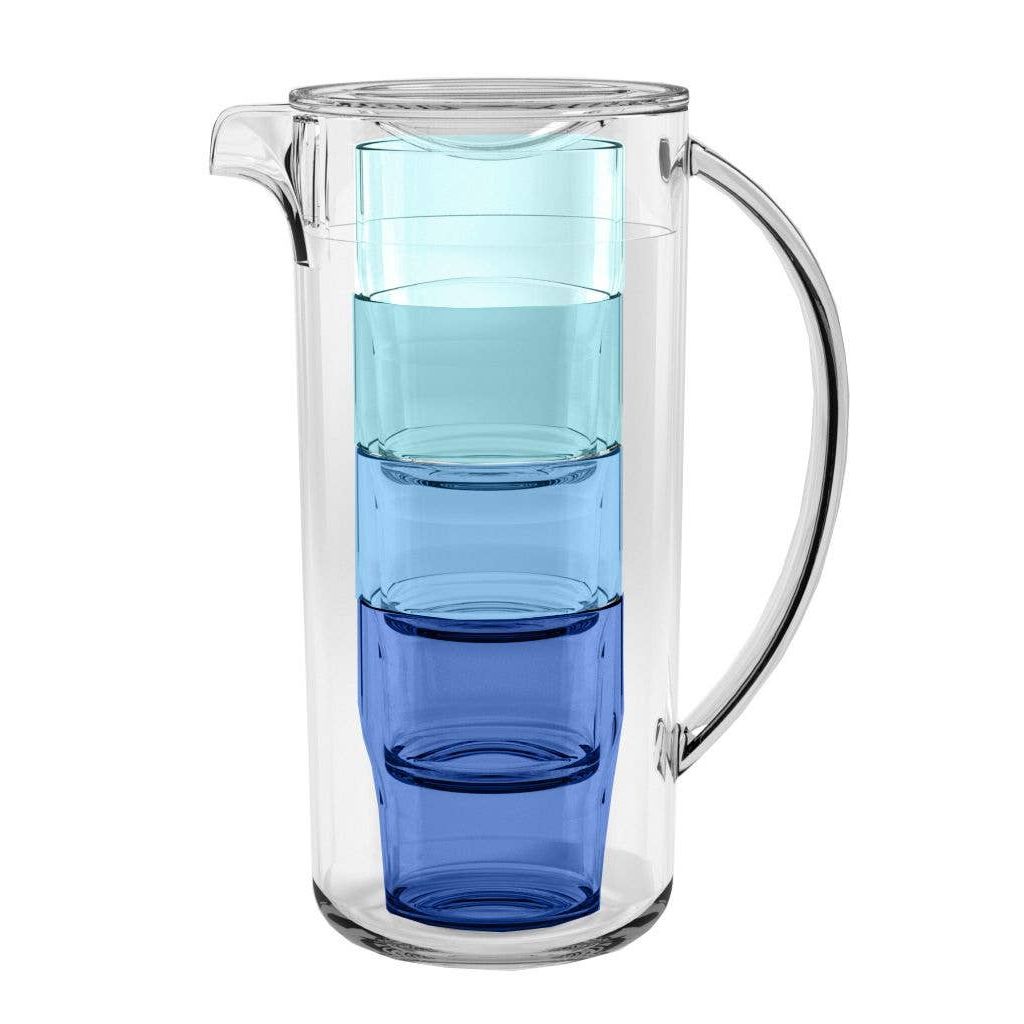 Simple Stacked Nested Pitcher Set, 4 Assorted Color Glasses  TarHong   