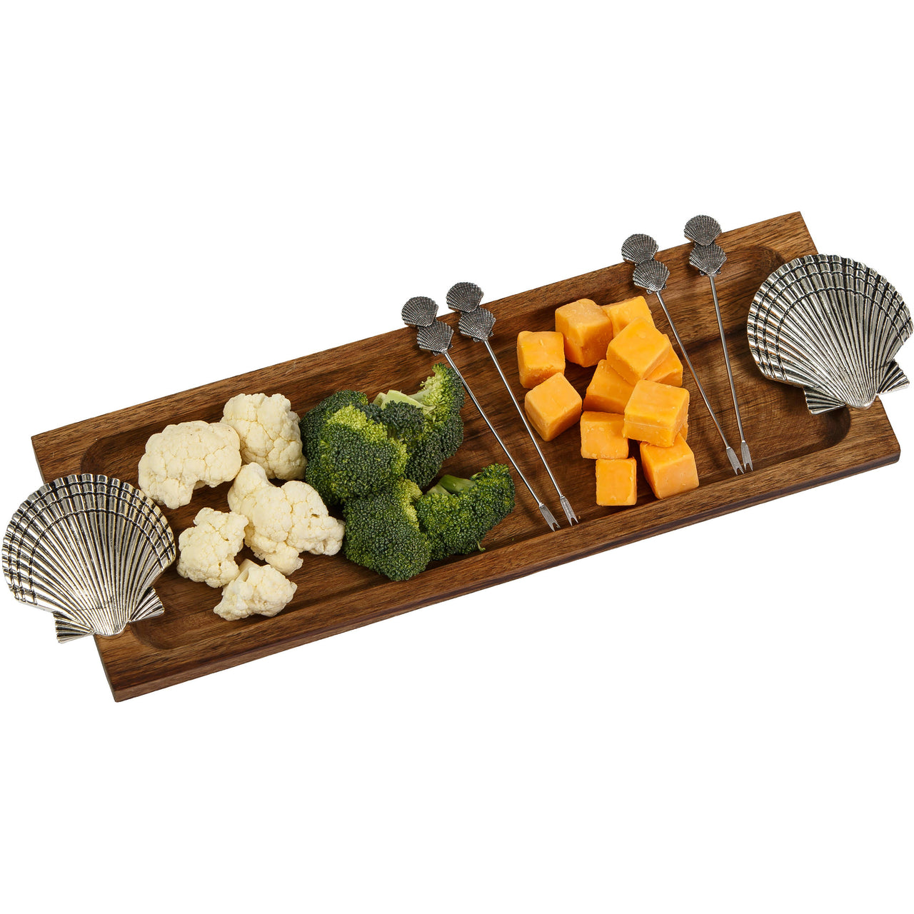 Sea Shell Themed Serving Cheese Board Set / Matching Picks  Oak & Olive   