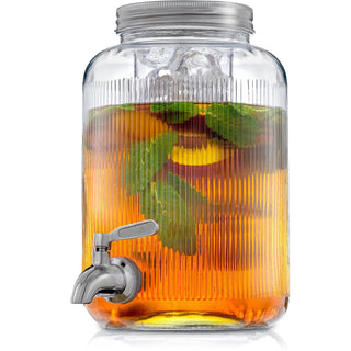 Fluted 1-Gallon Glass Drink Dispenser  JoyJolt   