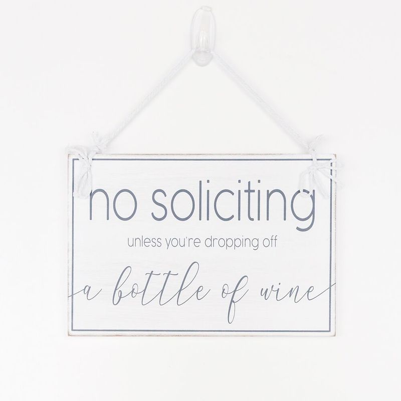 Hanging Wood Sign (No Soliciting Unless You're Dropping...), White/Grey Adams Everyday Adams & Co.   