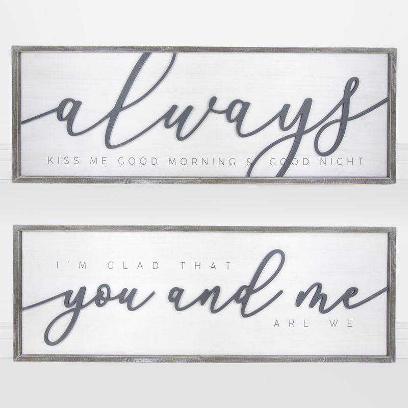 Reversible Wood Framed Sign (Always You And Me) White/Gray Adams Everyday Adams & Co.   