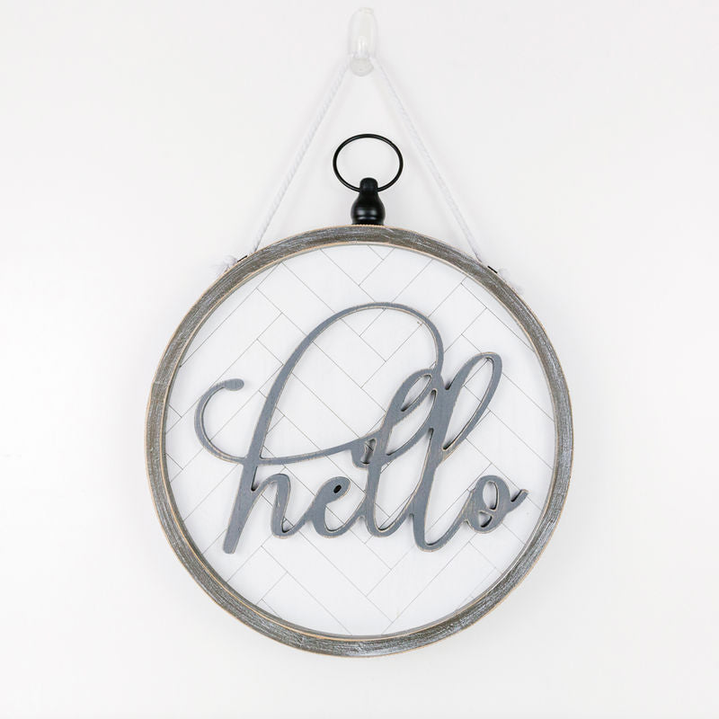 Reversible Round Wood Hang Framed Sign - Hello - Sm Adams Ledgie Adams & Co.   