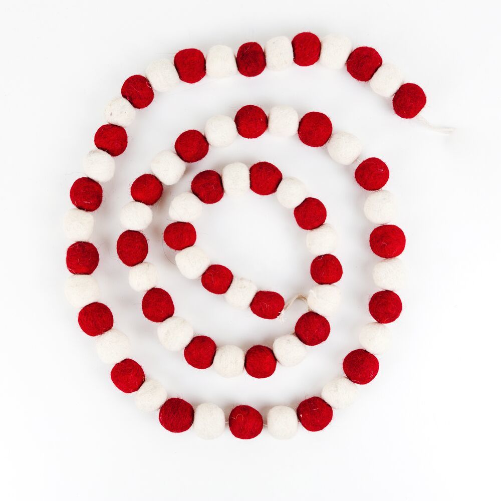 Felt Ball Garland White/Red Adams Christmas Adams & Co.   