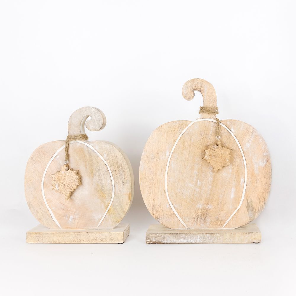 Set of Two Mango Wood Pumpkins Adams Fall/Thanksgiving Adams & Co.   