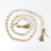 Bamboo Wood Bead Garland With Tassels, Natural/White Adams Everyday Adams & Co.   