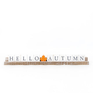Hello Autumn leaf Ledgie kit on a wooden base featuring an orange leaf tile
