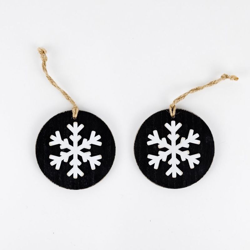 Double Sided Wood Ornament - Snowflake - Black/White Adams Christmas Adams & Co.   