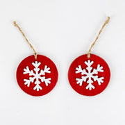 Double Sided Wood Ornament - Snowflake - Red/White Adams Christmas Adams & Co.   