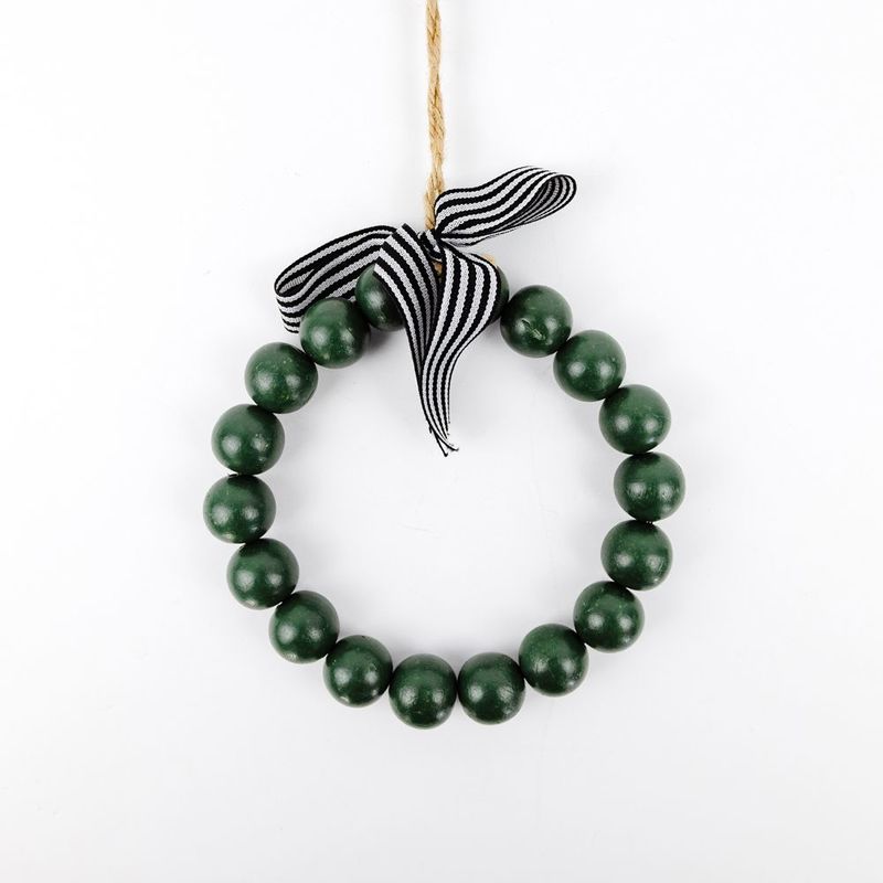 Wood Ornament With Beads - Wreath - Green Adams Christmas Adams & Co.   