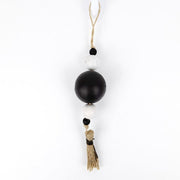 Wood Ornament With Tassel - Beads - White/Black Adams Christmas Adams & Co.   