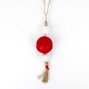 Wood Ornament With Tassel - Beads - Red/Gray Adams Christmas Adams & Co.   