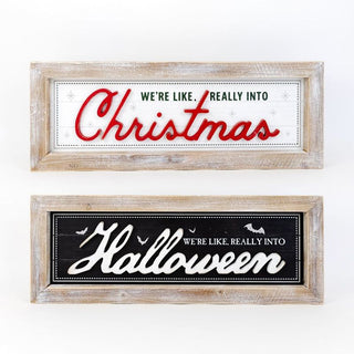 Reversible Wood Framed Sign "Really Into Christmas/Halloween" Adams Christmas Adams & Co.   