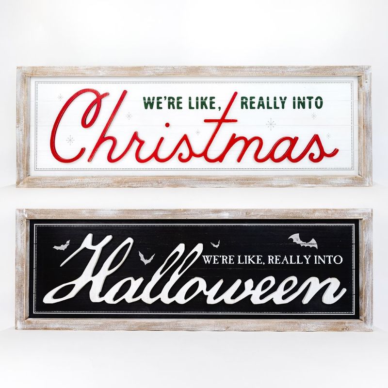 Reversible Wood Framed Sign "Really Into Christmas/Halloween" Adams Christmas Adams & Co.   