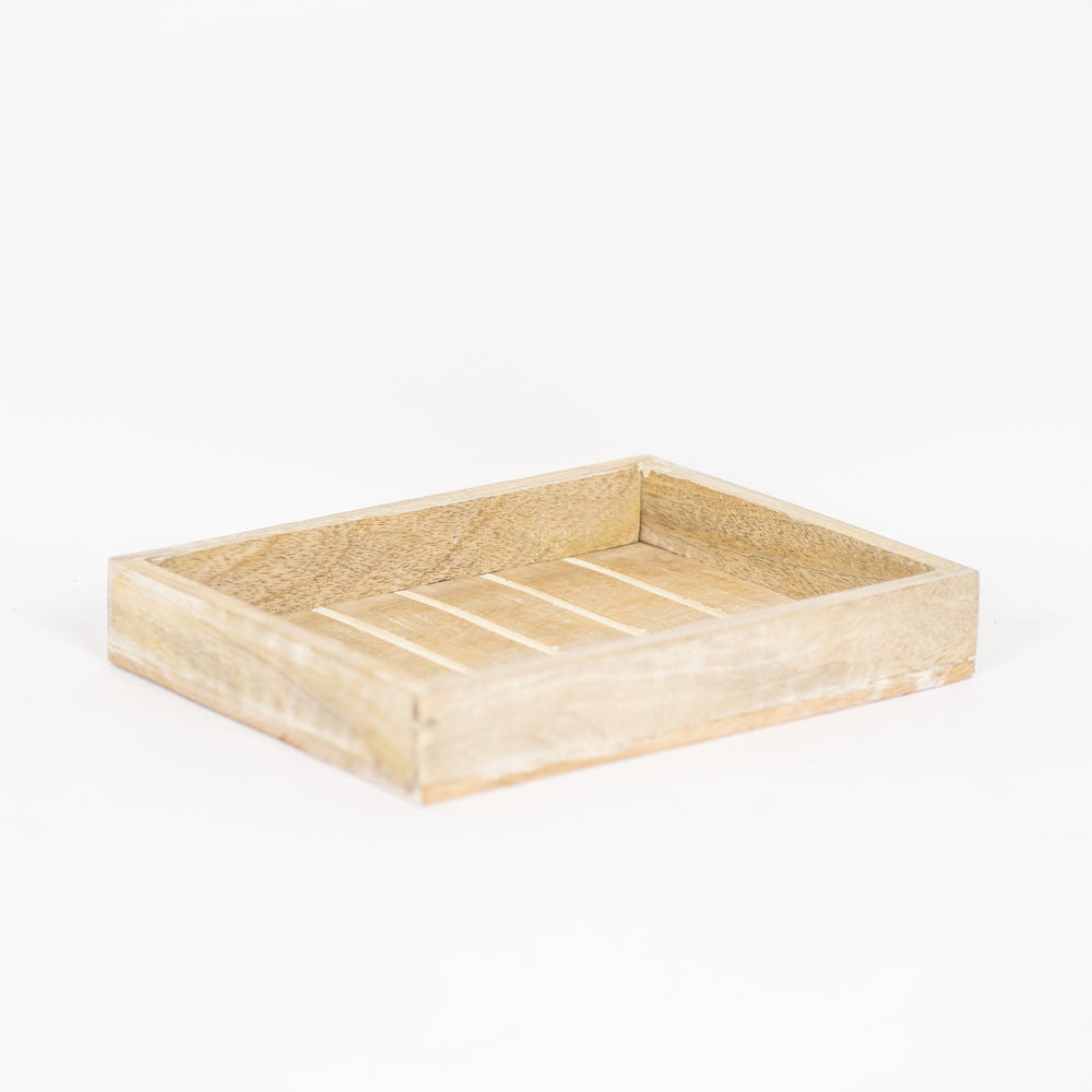 Mango Wood Candle Tray, Natural/White Adams Everyday Adams & Co.   