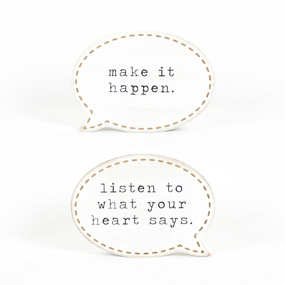 Double Sided Wood Cutout "Listen Heart/Make Happen" Adams Everyday Adams & Co.   