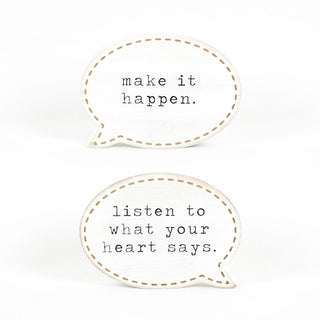Double Sided Wood Cutout "Listen Heart/Make Happen" Adams Everyday Adams & Co.   