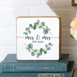 Personalized Mrs & Mrs Greenery Decorative Wooden Block  Rustic Marlin   
