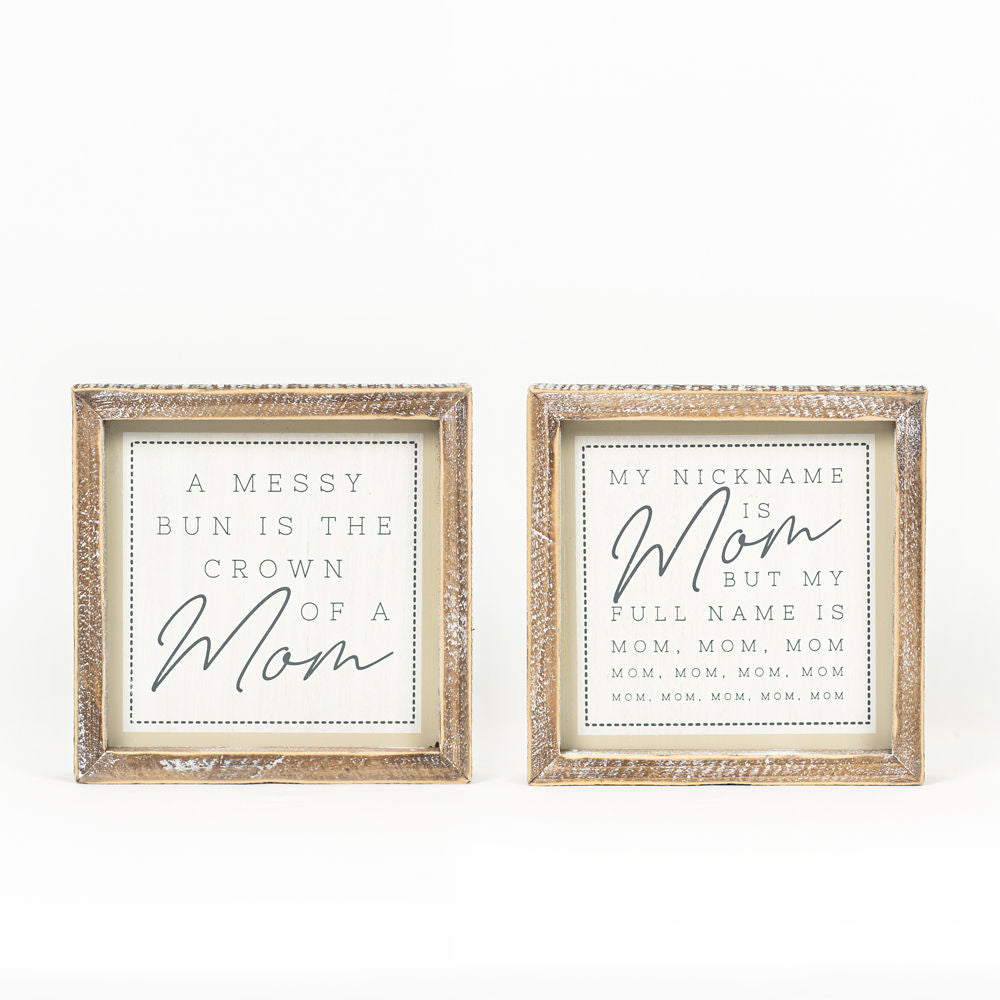 Reversible Mom Wood Framed Sign (Name/Bun) Adams Everyday Adams & Co.   