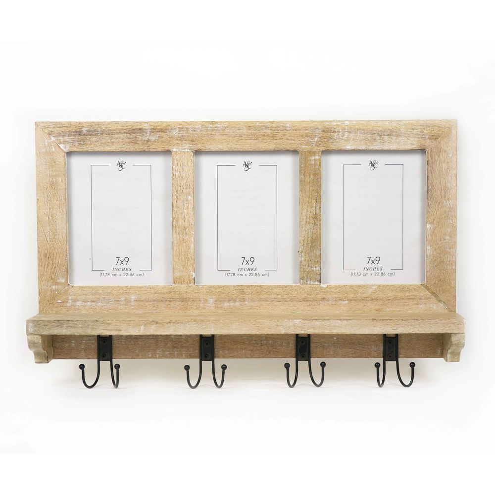 Mango Wood Shelf w/ 4 Hooks Adams Everyday Adams & Co.   