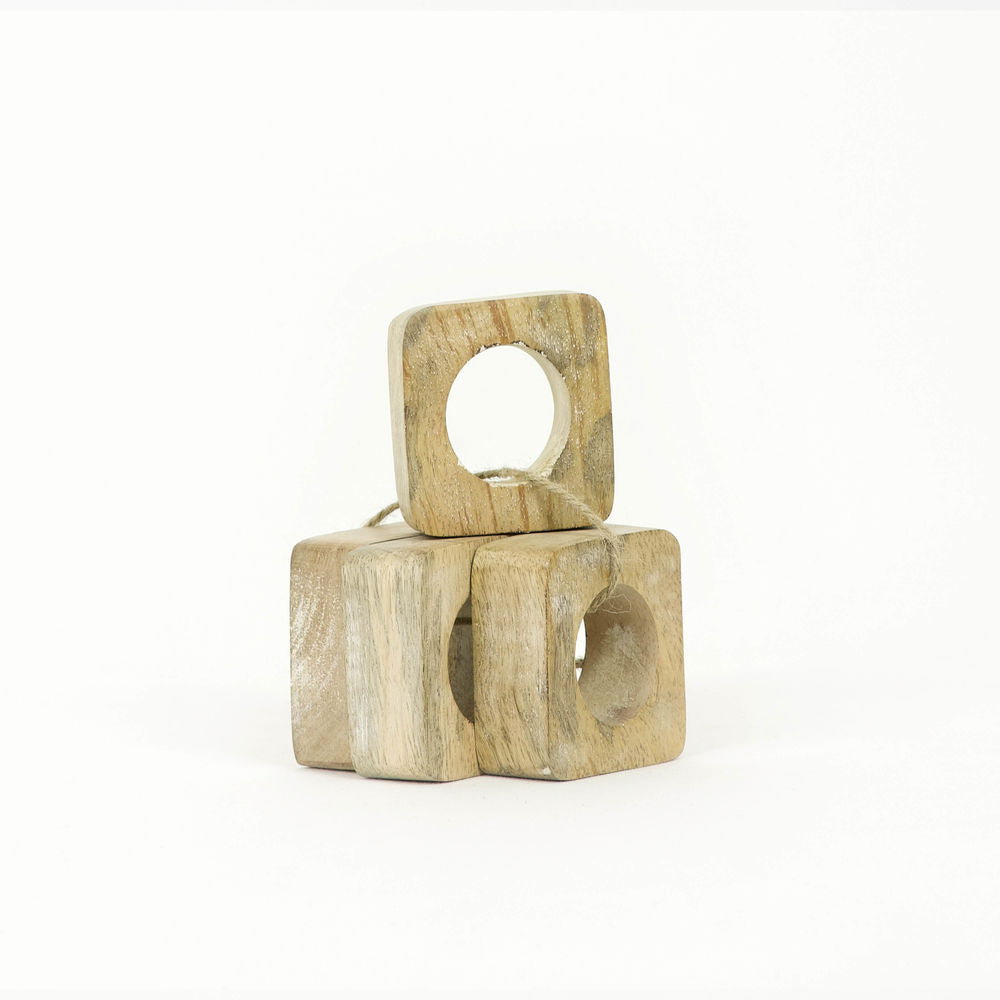 Mango Wood Napkin Ring Square Set/4