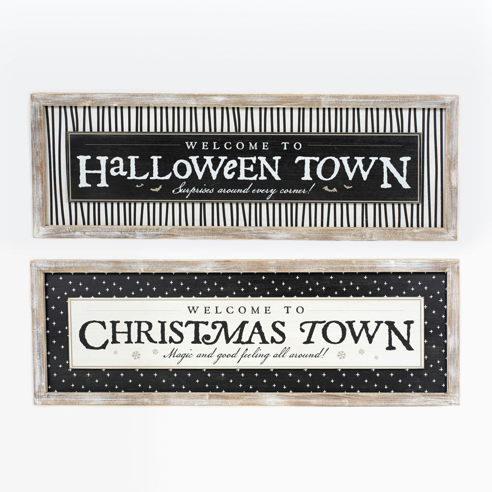 Reversible Wood Framed Sign (Halloween/ChristmasTown) Adams Halloween Adams & Co.   