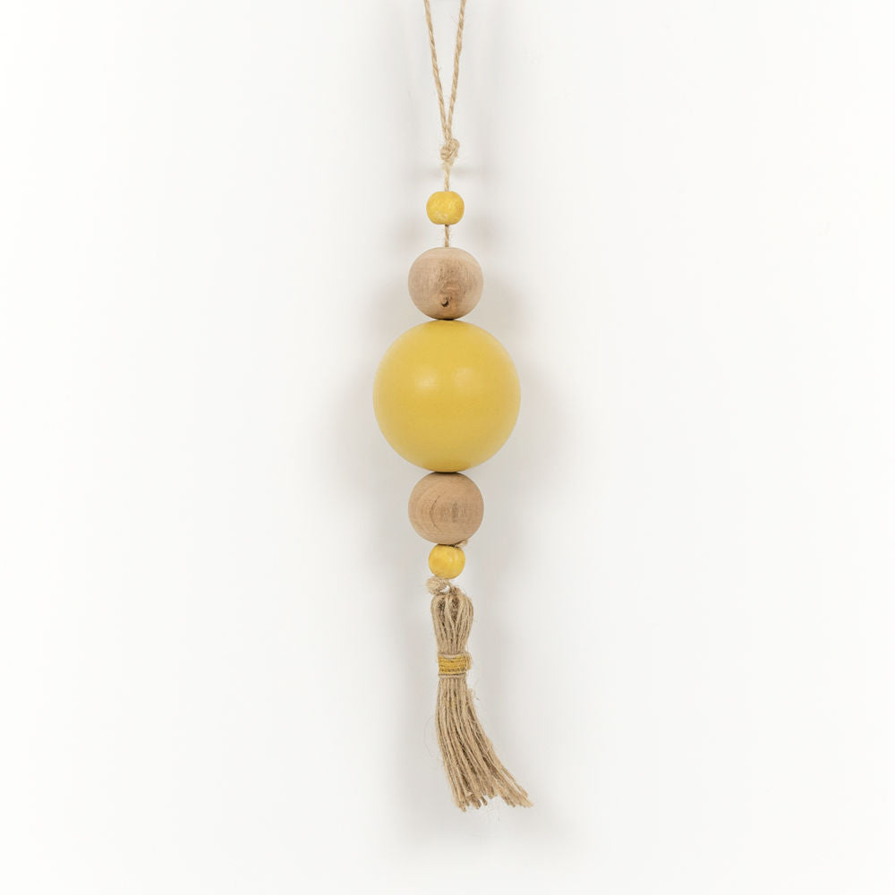 Wood Ornament W/Tassel (Beads) Yellow/Natural Adams Everyday Adams & Co.   
