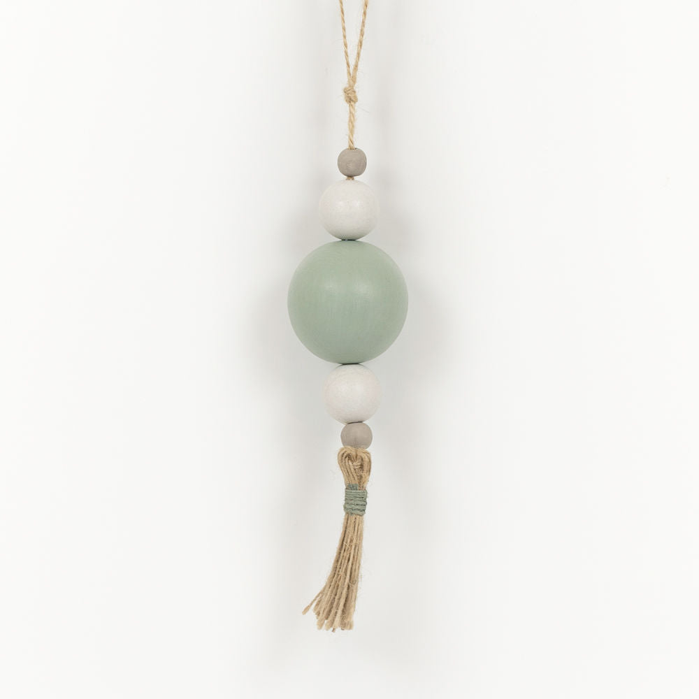 Wood Ornament W/Tassel (Beads) Green/White/Grey Adams Everyday Adams & Co.   