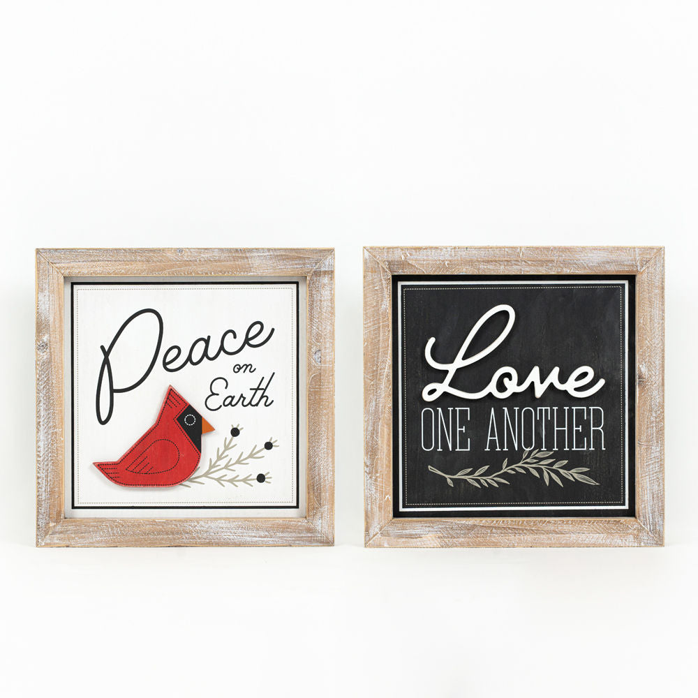 Reversible Wood Framed Sign (Cardinal Peace/Love) Adams Christmas Adams & Co.   